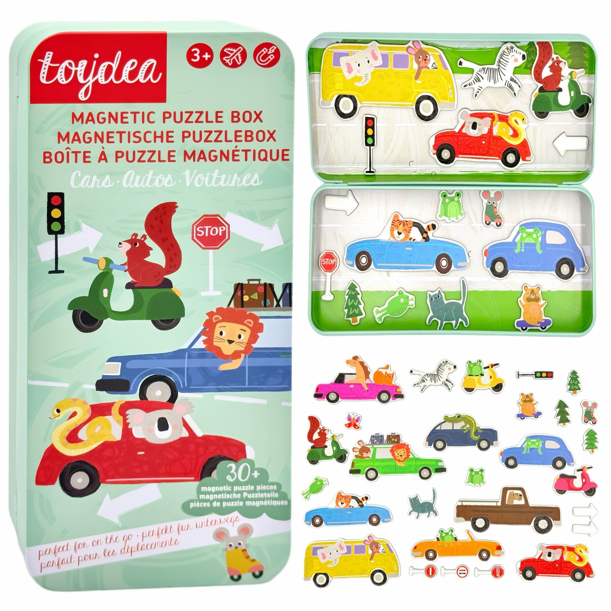 Magnetspiel Puzzle Box Autos | Kreatives Reisespielzeug ab 3 J.